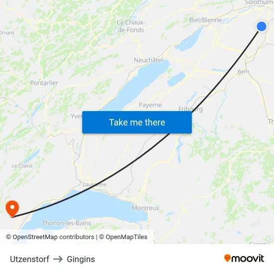 Utzenstorf to Gingins map