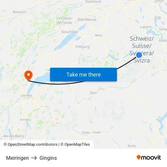 Meiringen to Gingins map