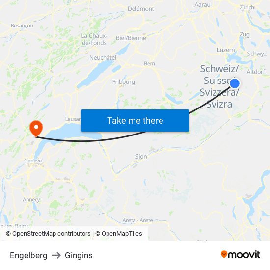 Engelberg to Gingins map