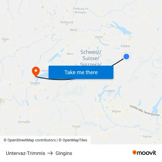 Untervaz-Trimmis to Gingins map