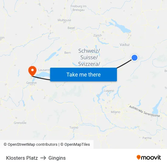 Klosters Platz to Gingins map
