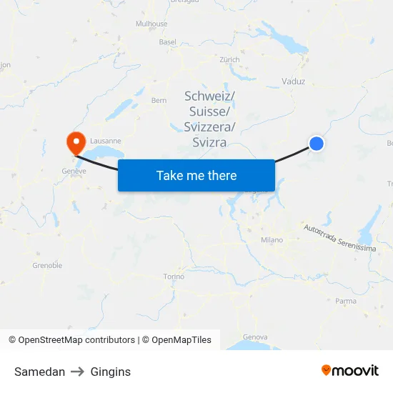 Samedan to Gingins map