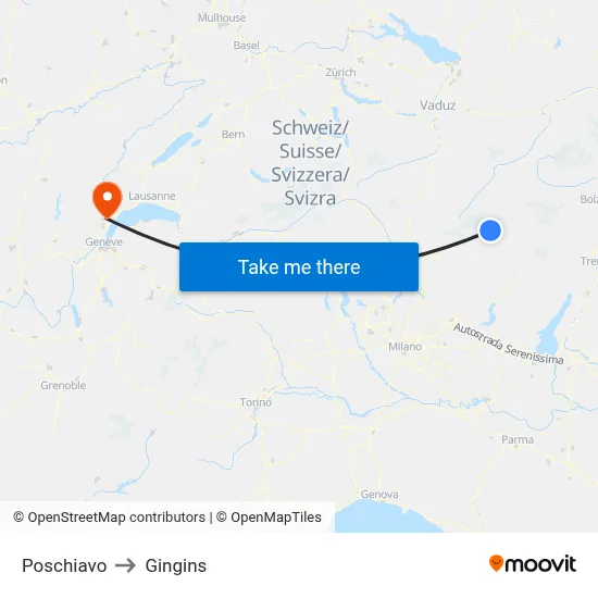 Poschiavo to Gingins map
