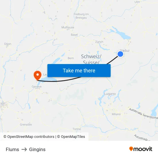 Flums to Gingins map