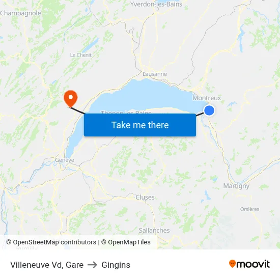 Villeneuve Vd, Gare to Gingins map