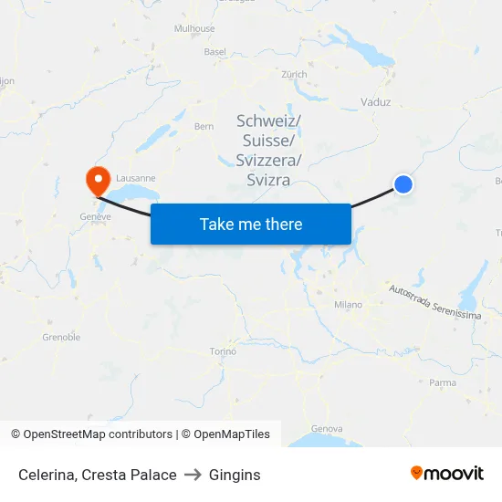 Celerina, Cresta Palace to Gingins map