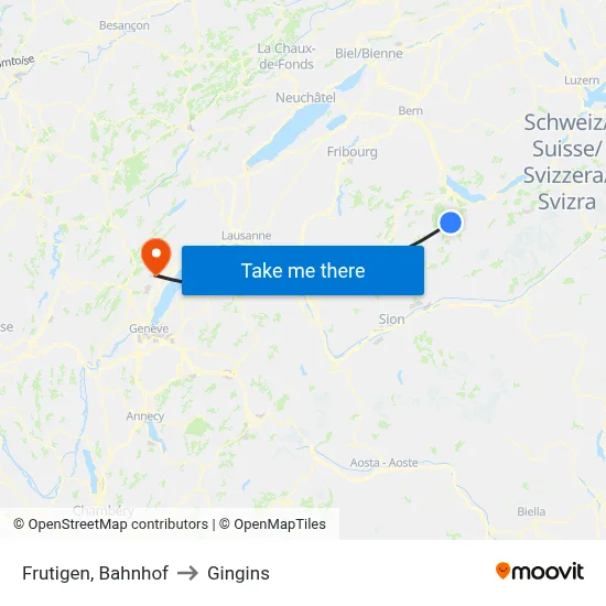 Frutigen, Bahnhof to Gingins map