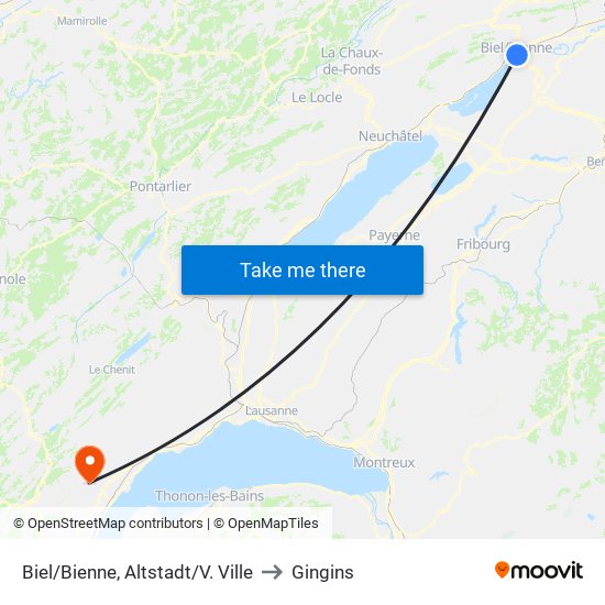 Biel/Bienne, Altstadt/V. Ville to Gingins map