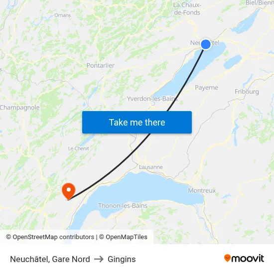 Neuchâtel, Gare Nord to Gingins map