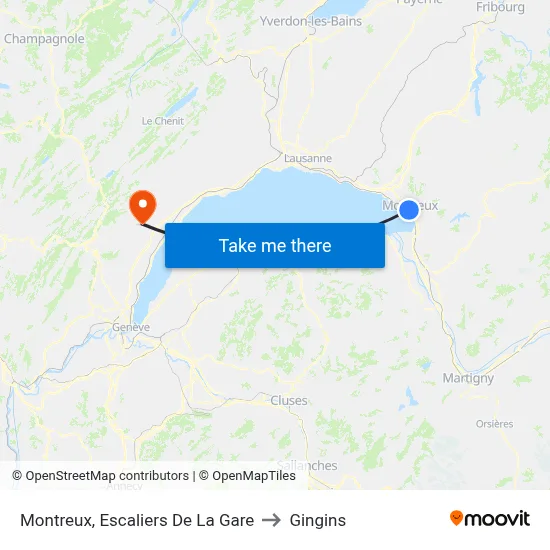 Montreux, Escaliers De La Gare to Gingins map