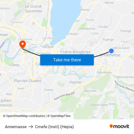 Annemasse to Cmefe (Insti) (Hepia) map