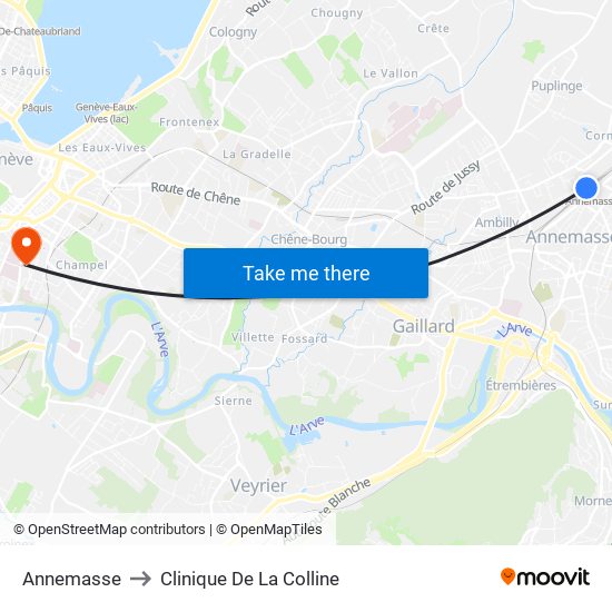 Annemasse to Clinique De La Colline map