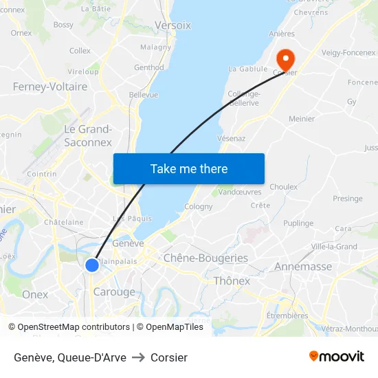 Genève, Queue-D'Arve to Corsier map