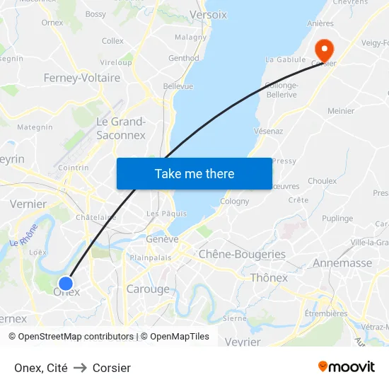 Onex, Cité to Corsier map