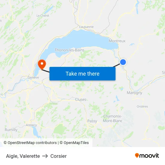 Aigle, Valerette to Corsier map