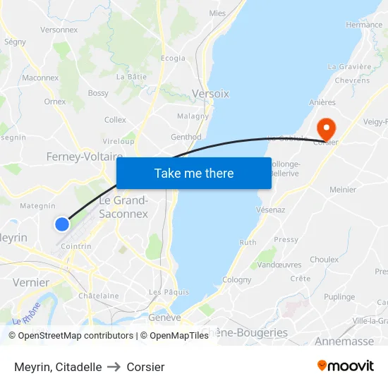 Meyrin, Citadelle to Corsier map