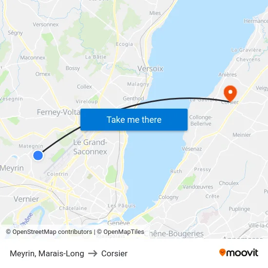 Meyrin, Marais-Long to Corsier map