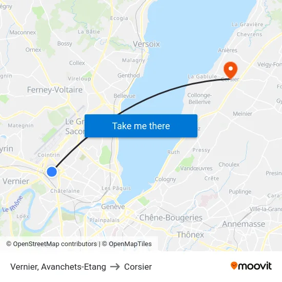 Vernier, Avanchets-Etang to Corsier map