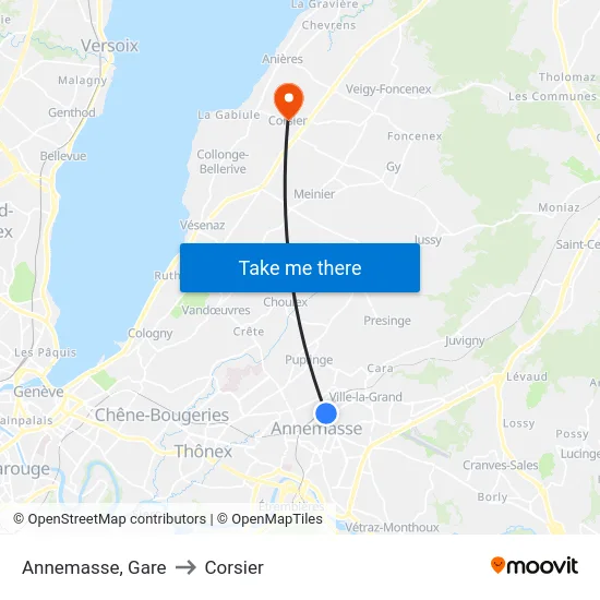 Annemasse, Gare to Corsier map