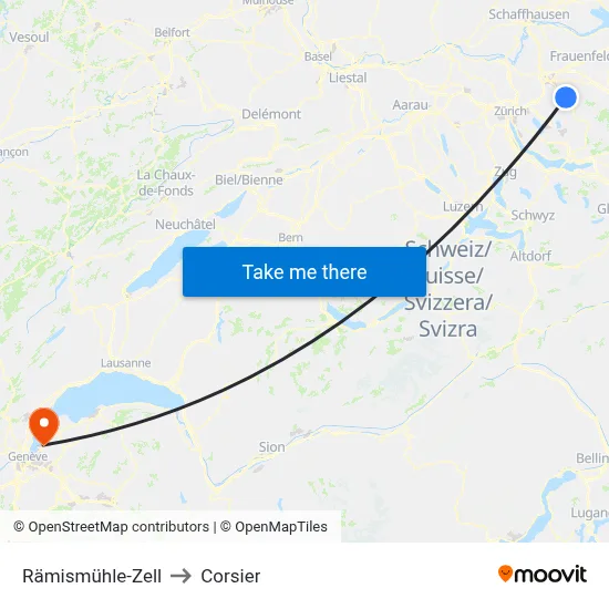 Rämismühle-Zell to Corsier map