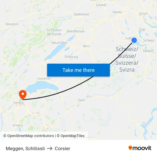 Meggen, Schlössli to Corsier map