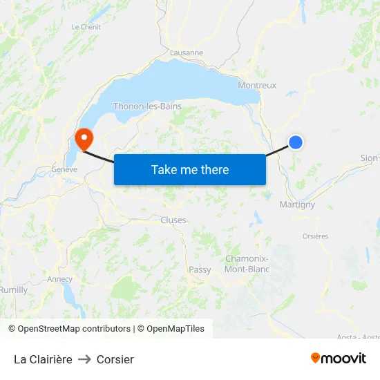 La Clairière to Corsier map