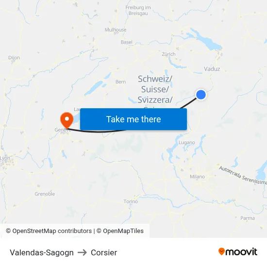 Valendas-Sagogn to Corsier map