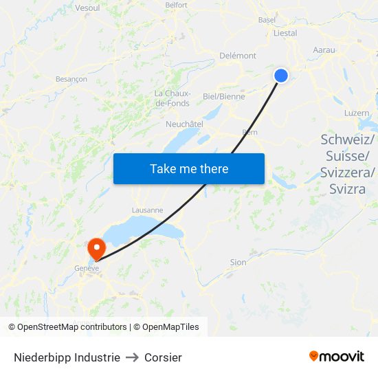 Niederbipp Industrie to Corsier map