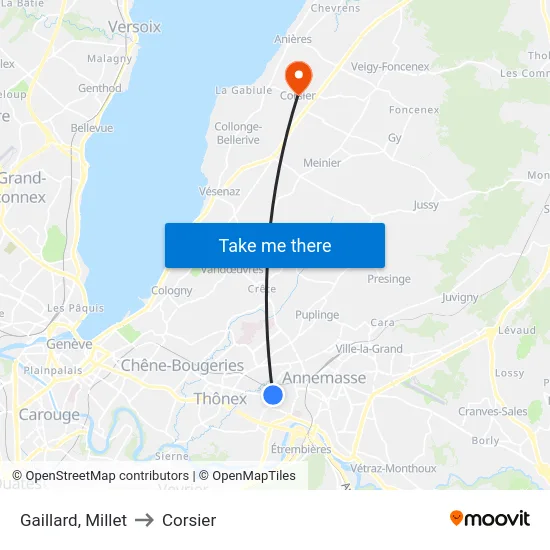 Gaillard, Millet to Corsier map