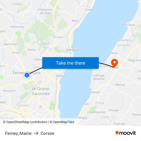 Ferney, Mairie to Corsier map