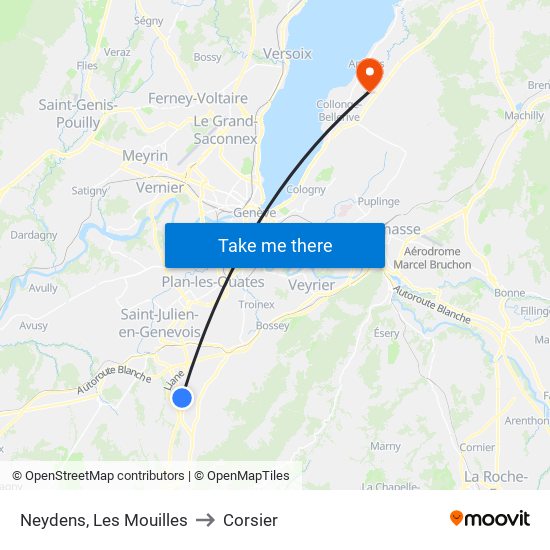 Neydens, Les Mouilles to Corsier map