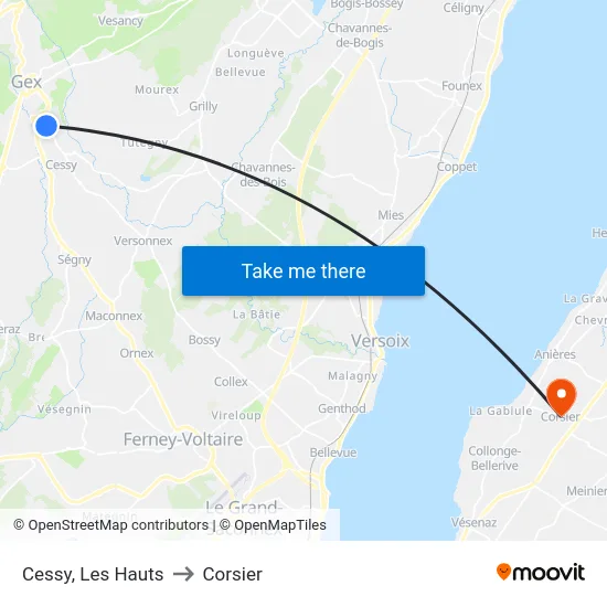 Cessy, Les Hauts to Corsier map