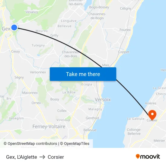 Gex, L'Aiglette to Corsier map