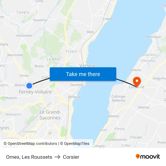 Ornex, Les Roussets to Corsier map