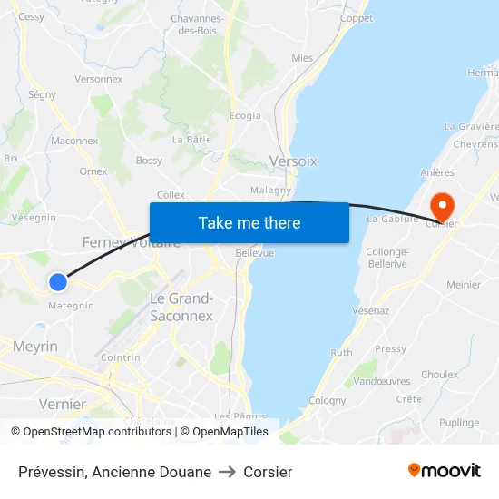 Prévessin, Ancienne Douane to Corsier map