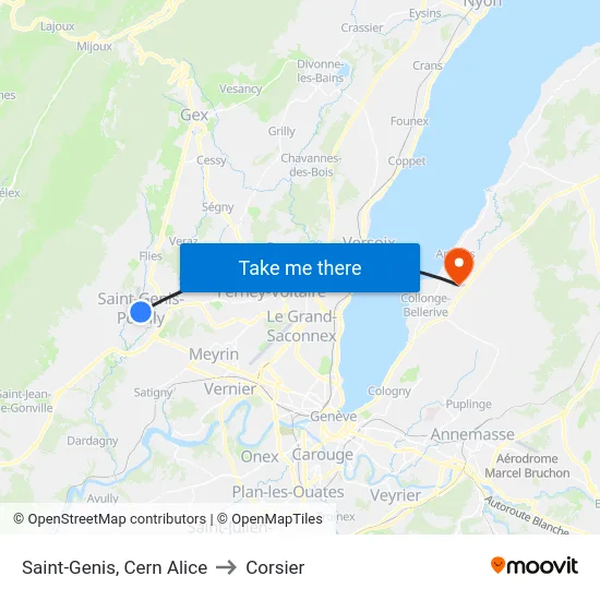 Saint-Genis, Cern Alice to Corsier map