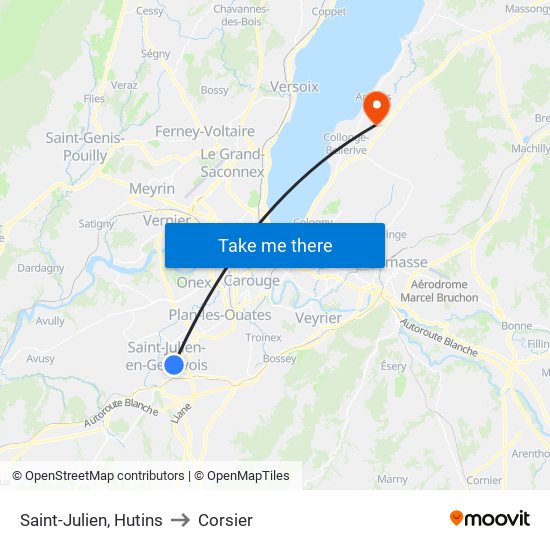 Saint-Julien, Hutins to Corsier map