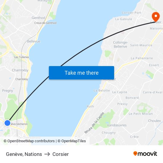 Genève, Nations to Corsier map