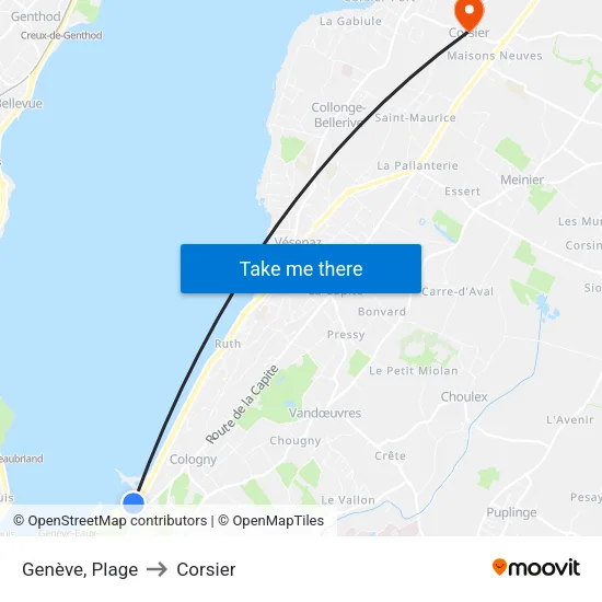 Genève, Plage to Corsier map