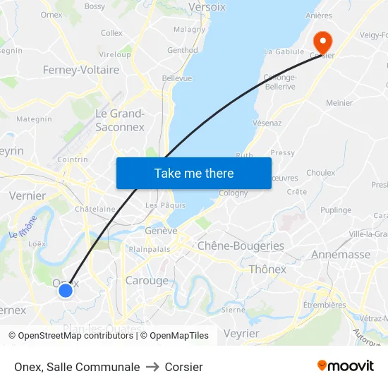 Onex, Salle Communale to Corsier map