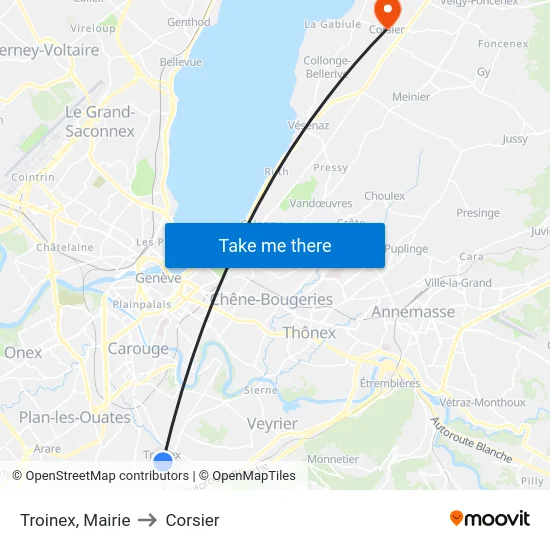 Troinex, Mairie to Corsier map