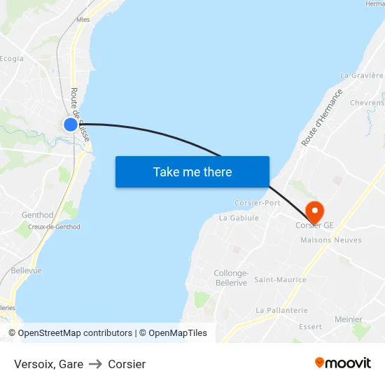 Versoix, Gare to Corsier map