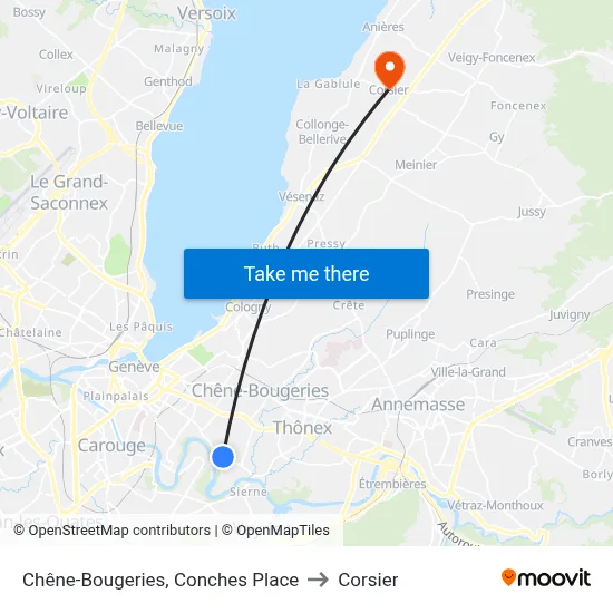 Chêne-Bougeries, Conches Place to Corsier map