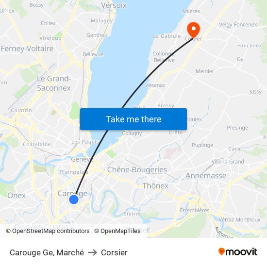 Carouge Ge, Marché to Corsier map