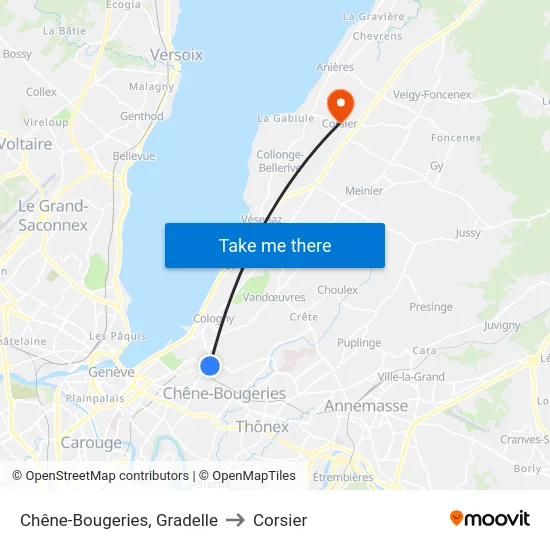 Chêne-Bougeries, Gradelle to Corsier map