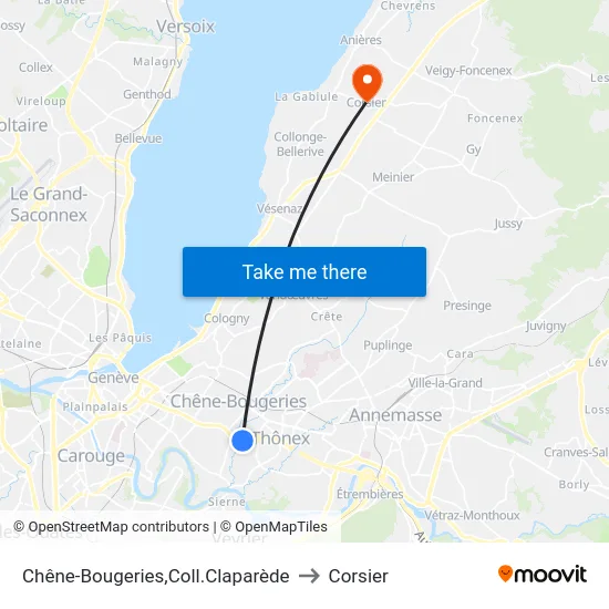 Chêne-Bougeries,Coll.Claparède to Corsier map