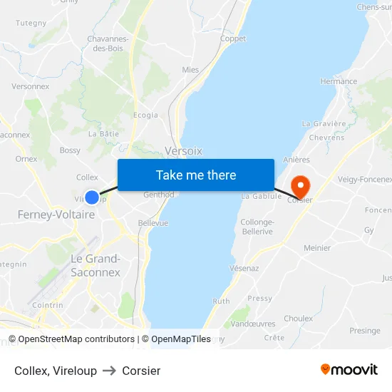 Collex, Vireloup to Corsier map
