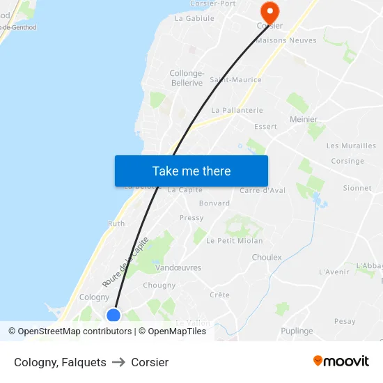 Cologny, Falquets to Corsier map