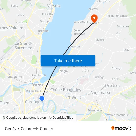 Genève, Calas to Corsier map
