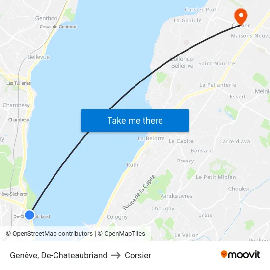 Genève, De-Chateaubriand to Corsier map